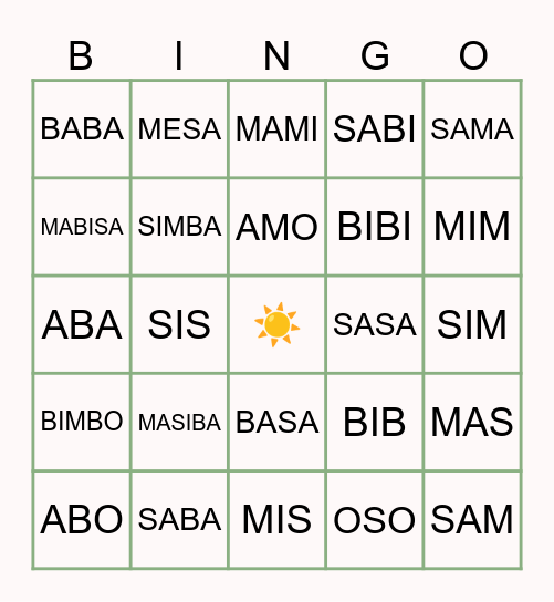TKP SINAG - A Bingo Card