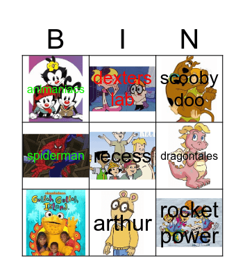 Childhood Cartoons Bingo Card