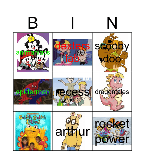 Childhood Cartoons Bingo Card