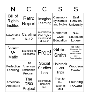 NCCSS Vendor Bingo: Initials needed after visiting each Vendor.  Completed cards submit at Raffle Table for Prize. Bingo Card