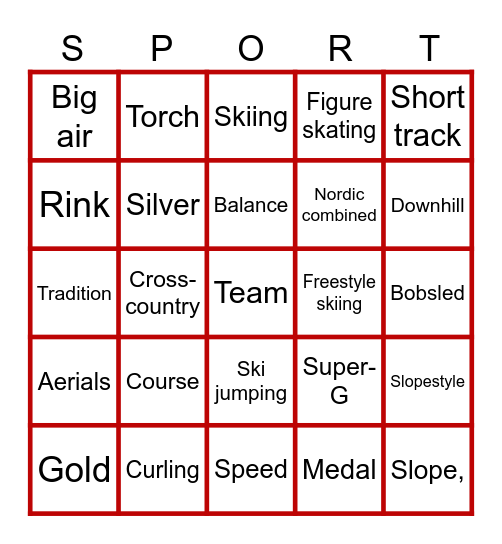 Winter Olympics 2026 Bingo Card