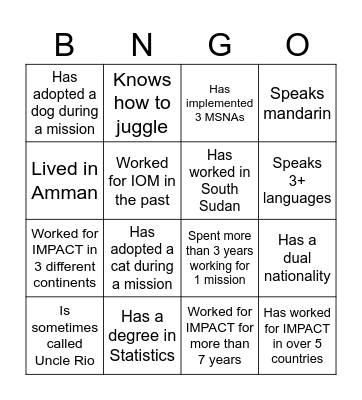 IMPACT'S CONNECTING BINGO! Bingo Card