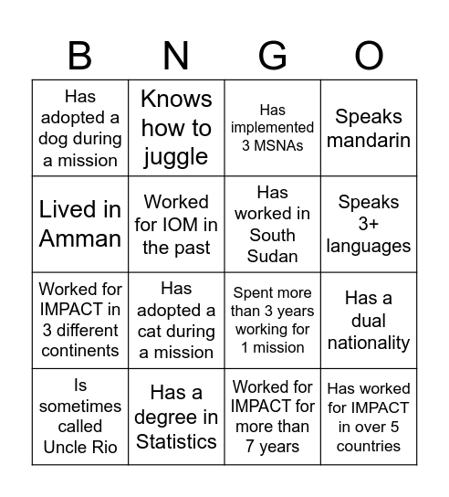 IMPACT'S CONNECTING BINGO! Bingo Card