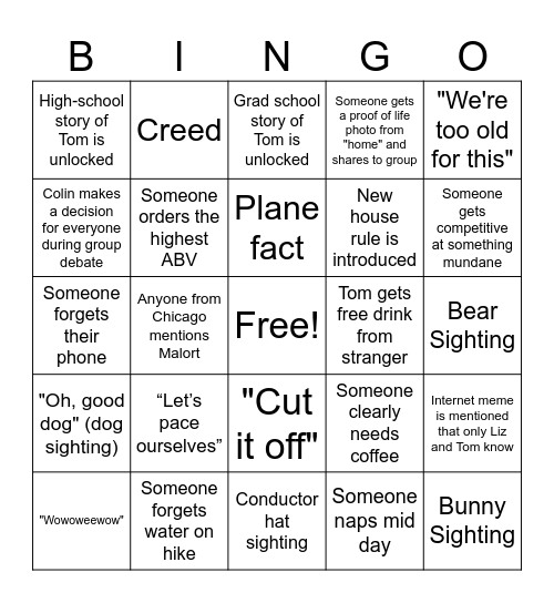 Chatt Weekend Bingo Card