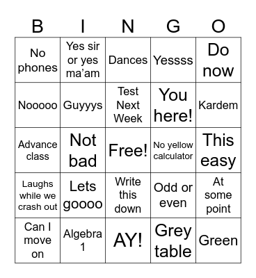 Mr Greensword Bingo Card