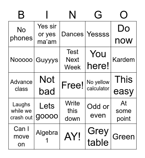 Mr Greensword Bingo Card