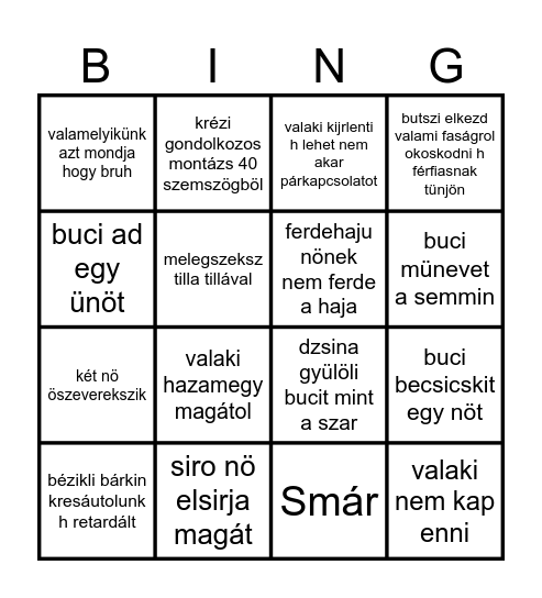 Bucilend Bingo Card
