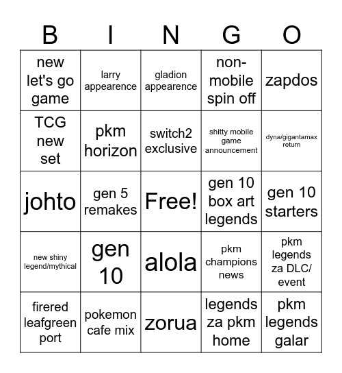 pkm presents bingo Card