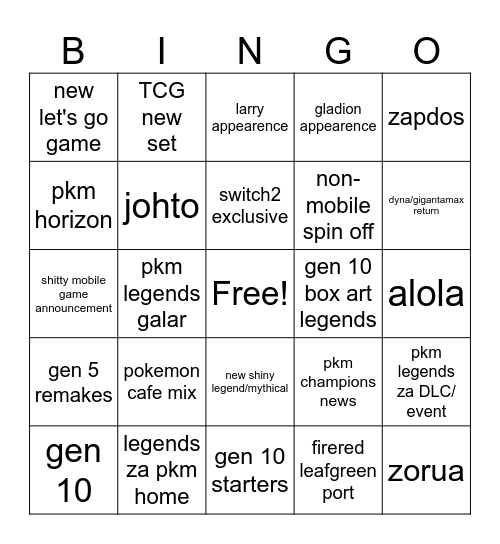 pkm presents bingo Card