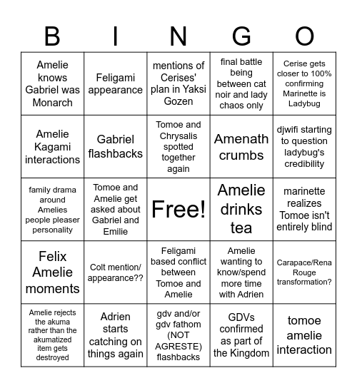 Lady Chaos Bingo Card