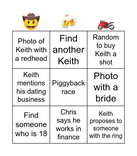 Keith's Bday Bingo Card