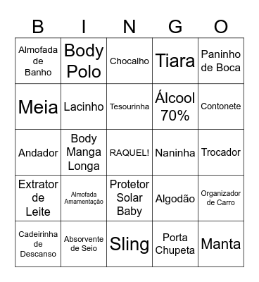 Chá de Bebê da Raquel Bingo Card