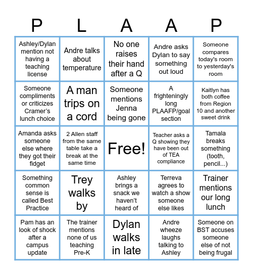 Region 10: SB IEPs Bingo Card