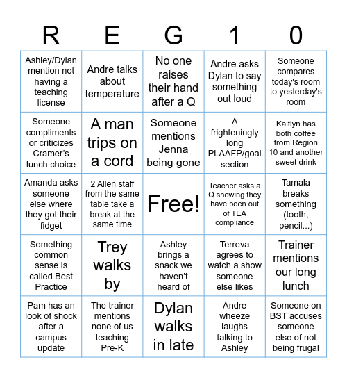 Region 10: SB IEPs Bingo Card