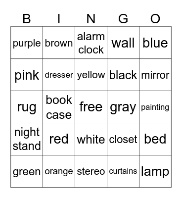 Bedroom & Colors Bingo Card