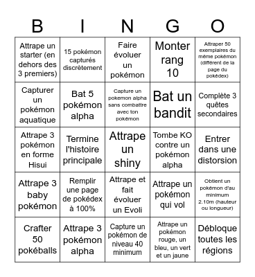 Pokemon Legends Arceus Bingo Card