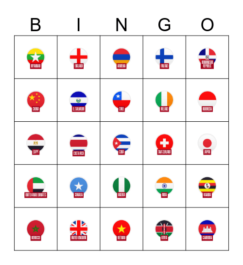 World Flags Bingo Card