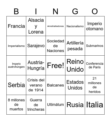 Bingo Primera Guerra Mundial Bingo Card