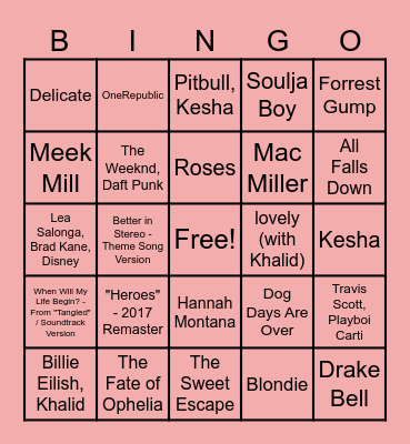 Music Bingo Card