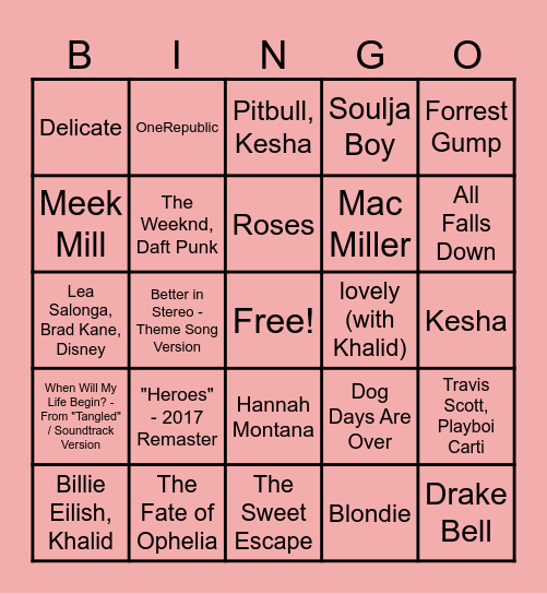 Music Bingo Card