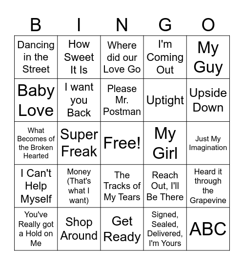 Motown Hits Bingo Card