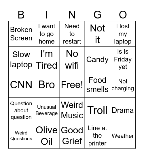 Help Desk Bingo Card