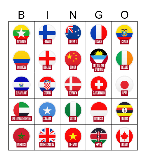 World Flags Bingo Card