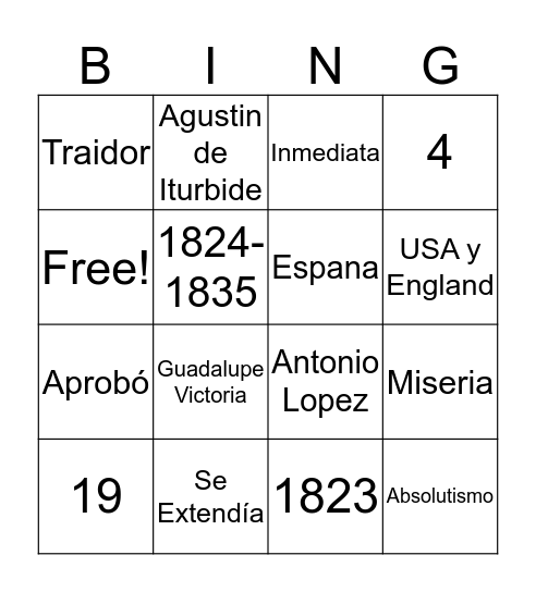 Primer Imperio Mexicano Bingo Card