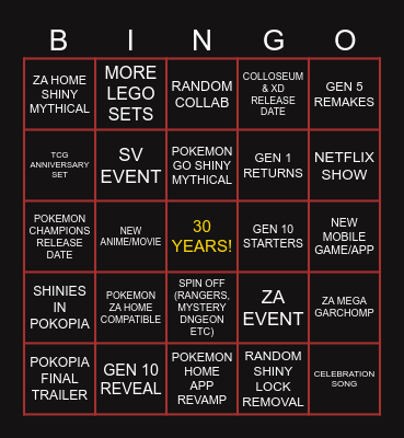 30 YEAR ANNIVERSARY PRESENTS Bingo Card