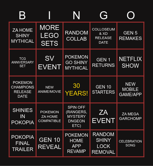30 YEAR ANNIVERSARY PRESENTS Bingo Card