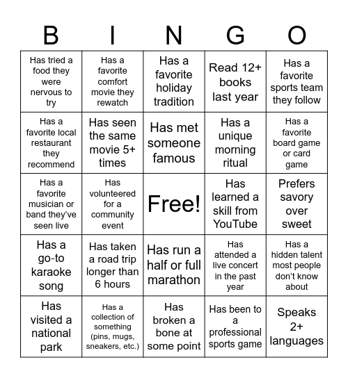 Common Ground BINGO Card