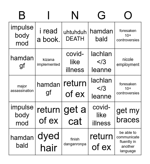 My 2026 bingo Card