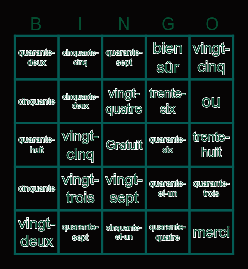 Grace Davis Bingo Card