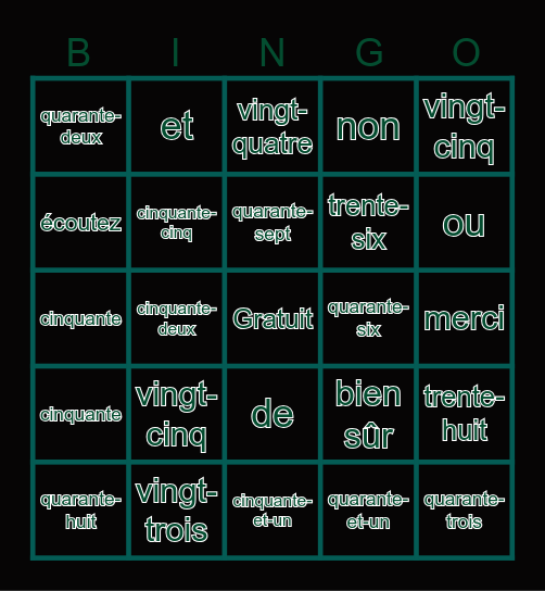 Grace Davis Bingo Card