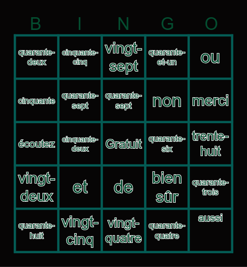 Grace Davis Bingo Card