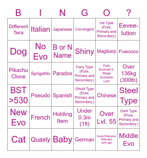 Scarlet and Violet Surprise Trade! Bingo Card
