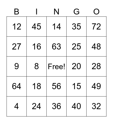 Multiplication Blitz Bingo Card