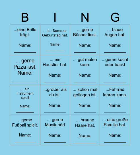 Kennenlern-BINGO Finde eine Person, die ... Bingo Card