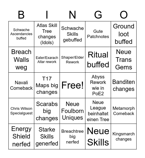 Untitled Bingo Card
