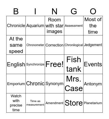 Lesson 11 Bingo Card