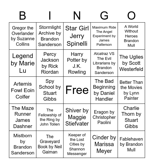 Reading Week ~ Book Series Must Reads Bingo Card