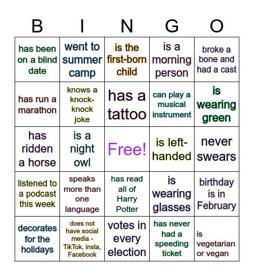 Fun Facts SSI Unit Bingo Card