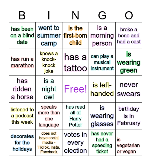 Fun Facts SSI Unit Bingo Card