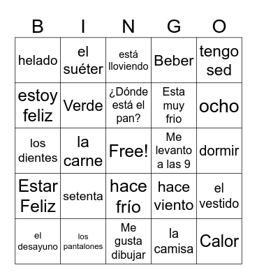 Spanish Review BINGO Card