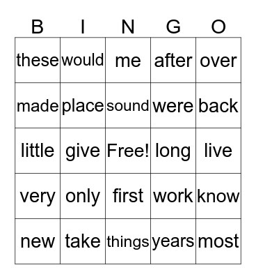Matthew's Sight Words Bingo Card