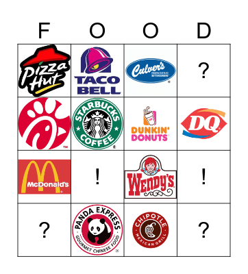 FAST FOOD Bingo Card