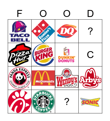 FAST FOOD Bingo Card