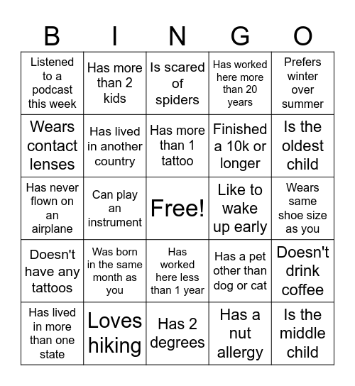 CO-WORKER BINGO Card