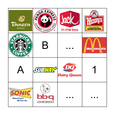 FAST FOOD Bingo Card