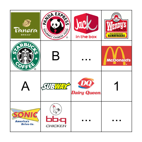 FAST FOOD Bingo Card